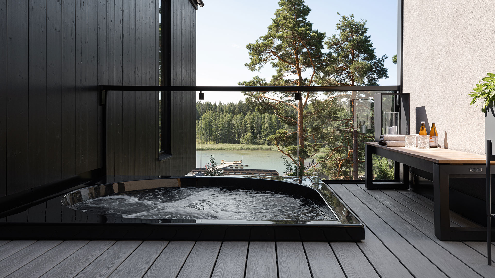 Acrylic spa hot tub on a terrace